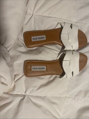 Steve Madden White Braided Slide Mules
